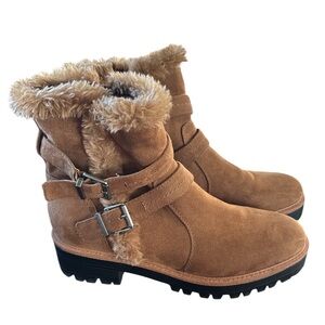 Indigo road boots Tan faux Fur Lined Winter Boots buckle detail 8 size